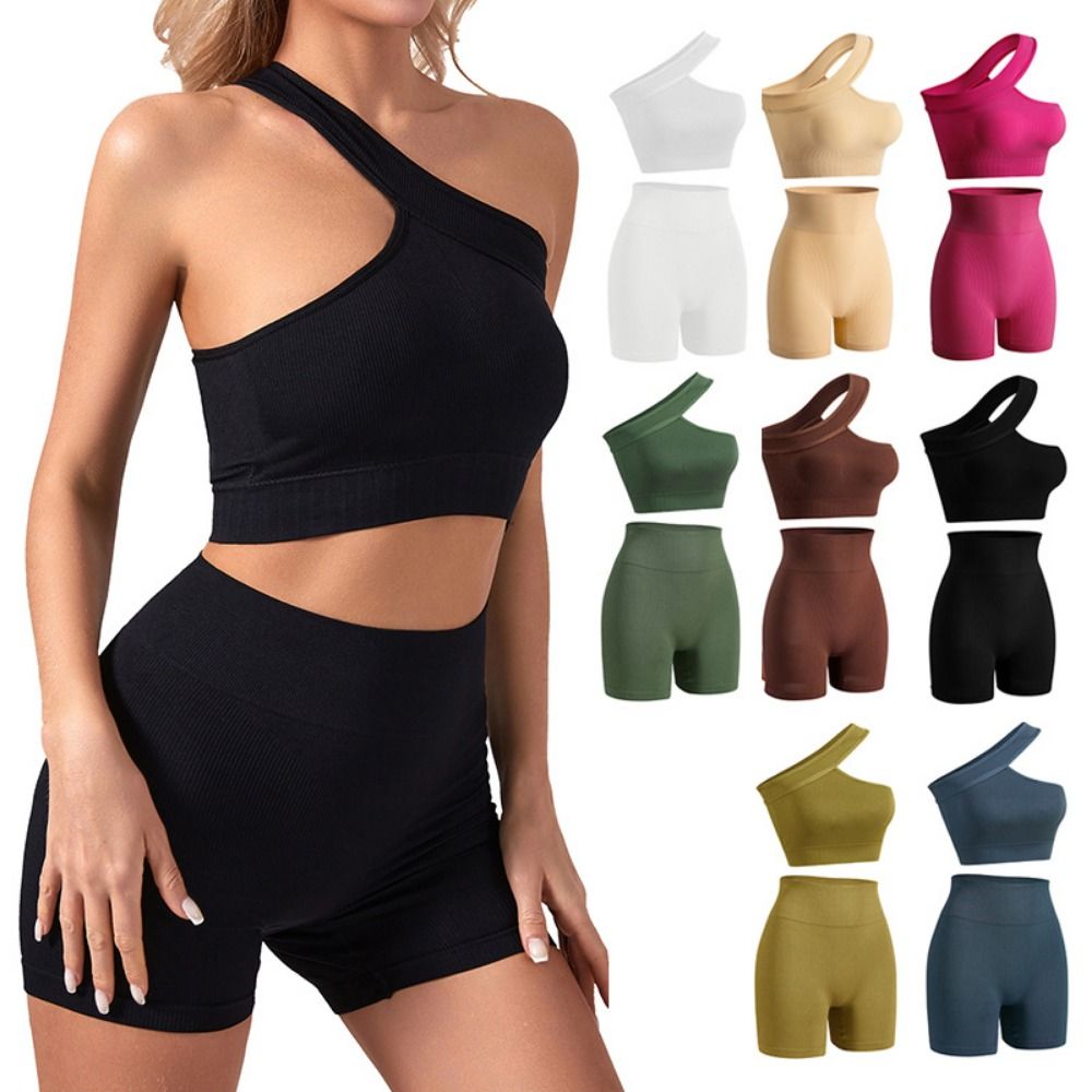 Seamless Ribbed Workout Tank Top - 2Pcs Casual Seamless Women Workout Sets