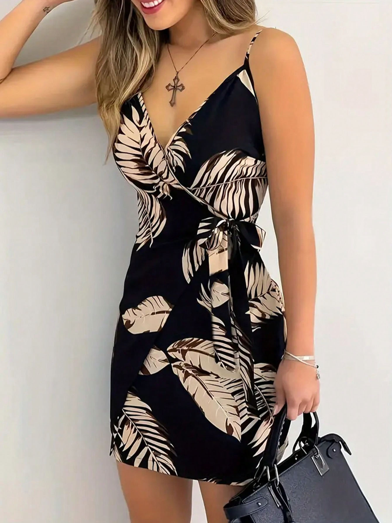 French Vintage Floral Midi Dress - Women's Floral Print Spaghetti Strap Mini