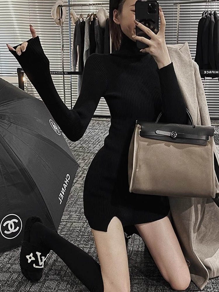 Women Bodycon Mini Knit Dress  - огляд і ціна Bodycon Long Sleeve Ribbed Dress