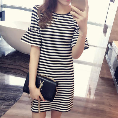 Summer Striped Dress Women's M - огляд і ціна Korean Style A Line Shirt Dress