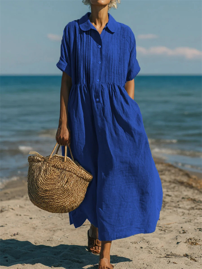 Women Lapel Collar Button Down - огляд і ціна Casual Loose Linen Shirt Dress