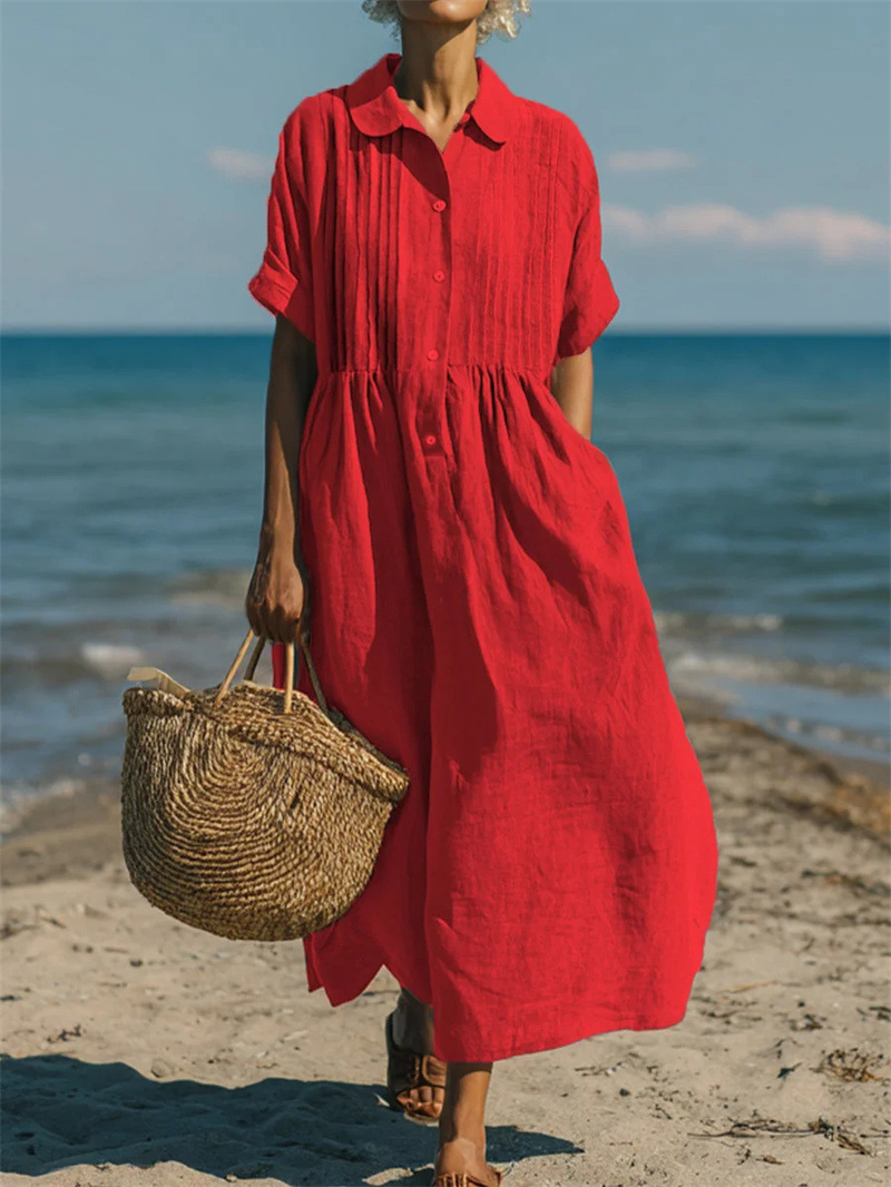 Women Lapel Collar Button Down - огляд і ціна Casual Loose Linen Shirt Dress