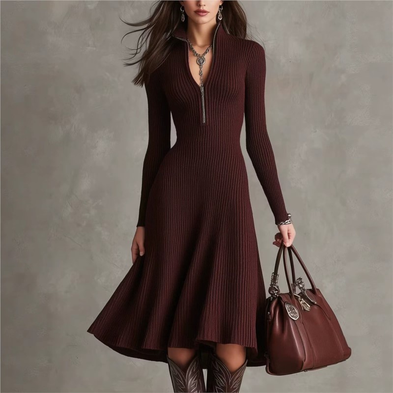 Women Ribbed Knit Midi Dress A - огляд і ціна Bodycon Long Sleeve Ribbed Dress