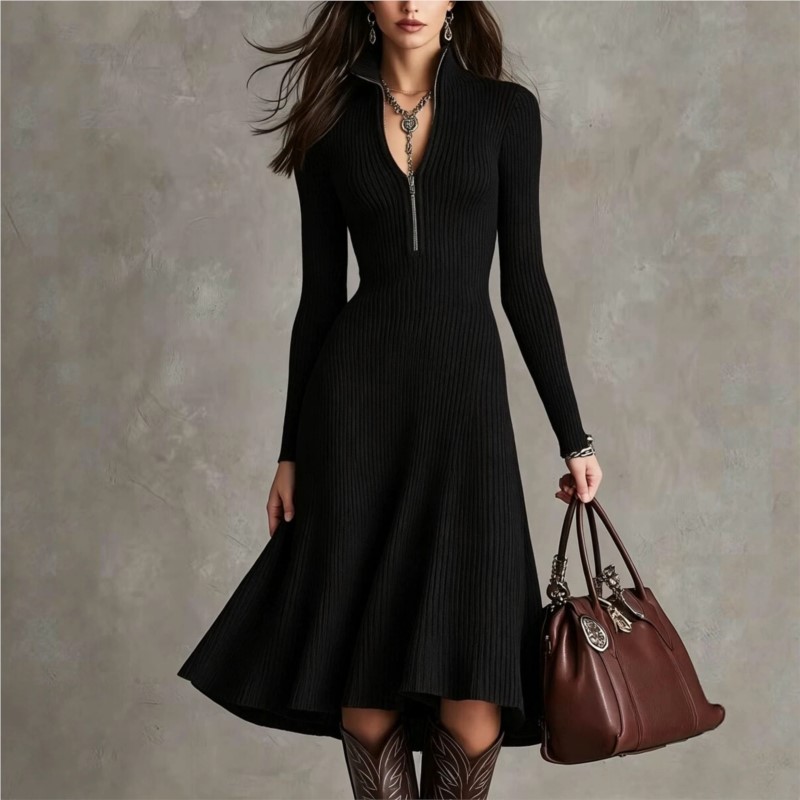Women Ribbed Knit Midi Dress A - огляд і ціна Bodycon Long Sleeve Ribbed Dress