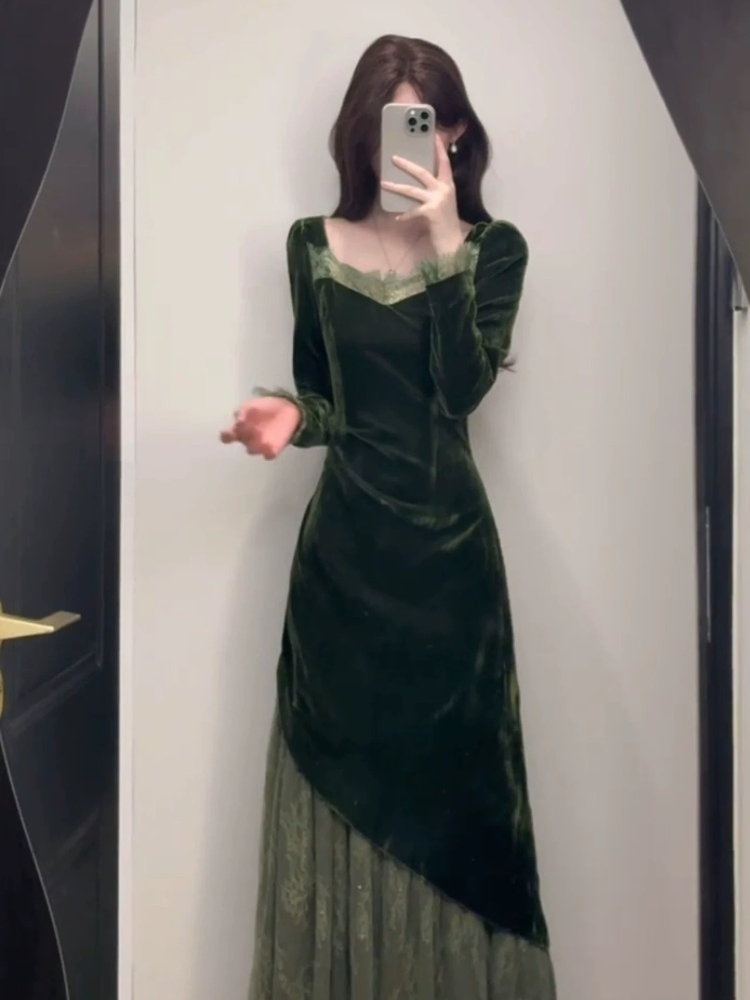 French Vintage Elegant Velvet  - огляд і ціна French Vintage Floral Midi Dress